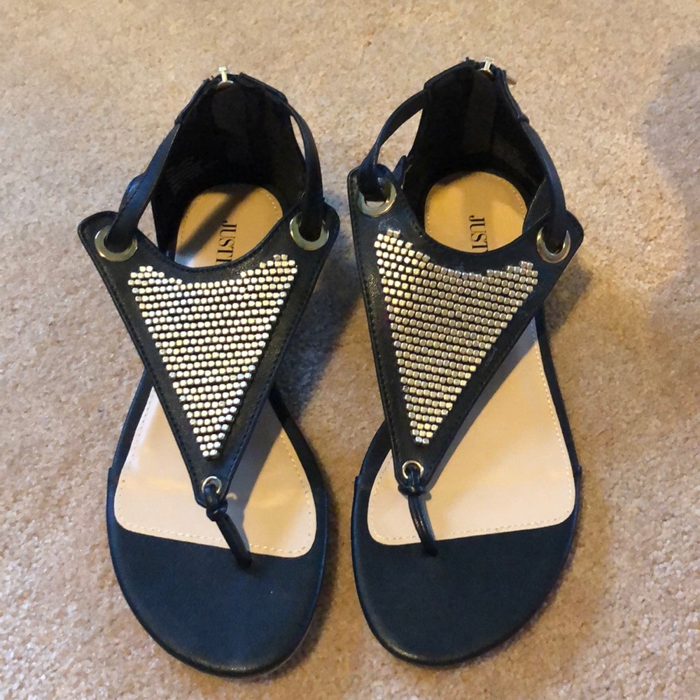 Black Sandals with gold accent piece